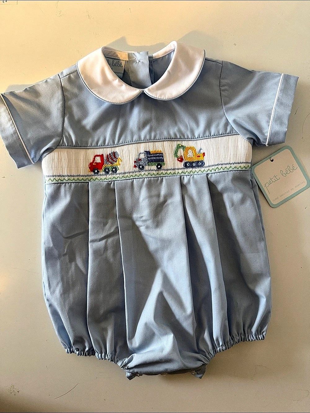 Petit Bébé Blue Embroidered Baby Romper NWT 9M